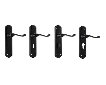Tradco Windsor Lever Door Handle on Shouldered Backplate Matt Black