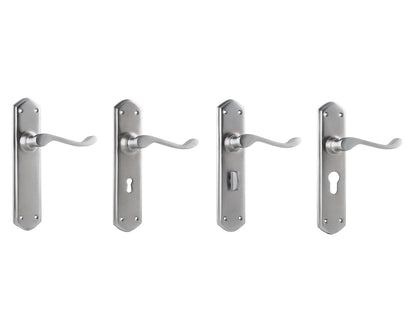 Tradco Windsor Lever Door Handle on Shouldered Backplate Satin Chrome