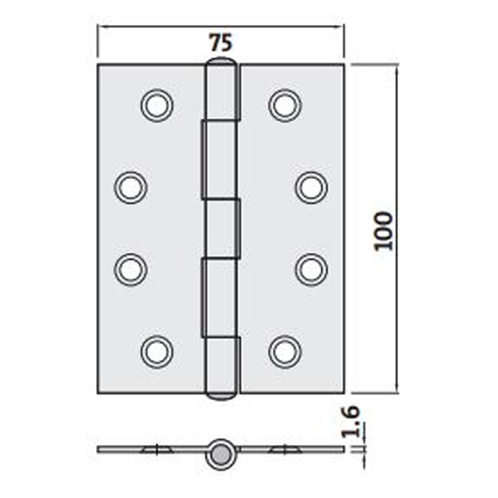 Trio Butt Hinge Loose Pin 100x75x1.6mm Matt Gold PBT10016LPMG
