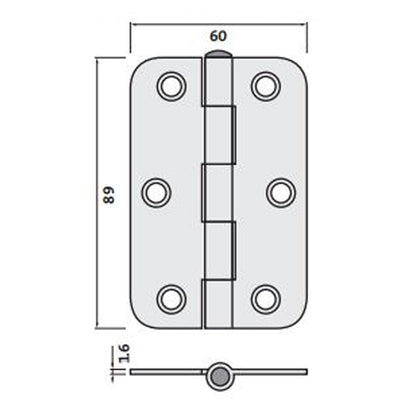 Trio Radius Butt Hinge Loose Pin 89x60x1.6mm Matt Gold PBTRB8916LPMG