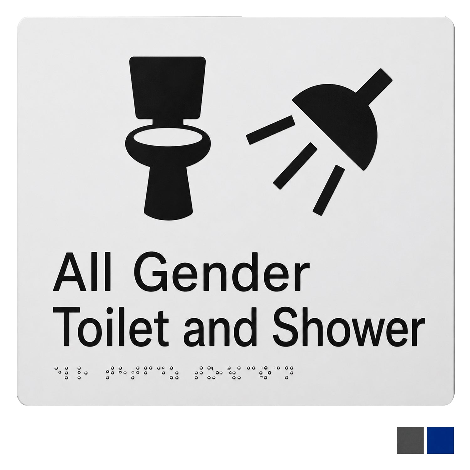 Tim The Sign Man All Gender Toilet and Shower Braille Amenity Sign - Available in Various Finishes
