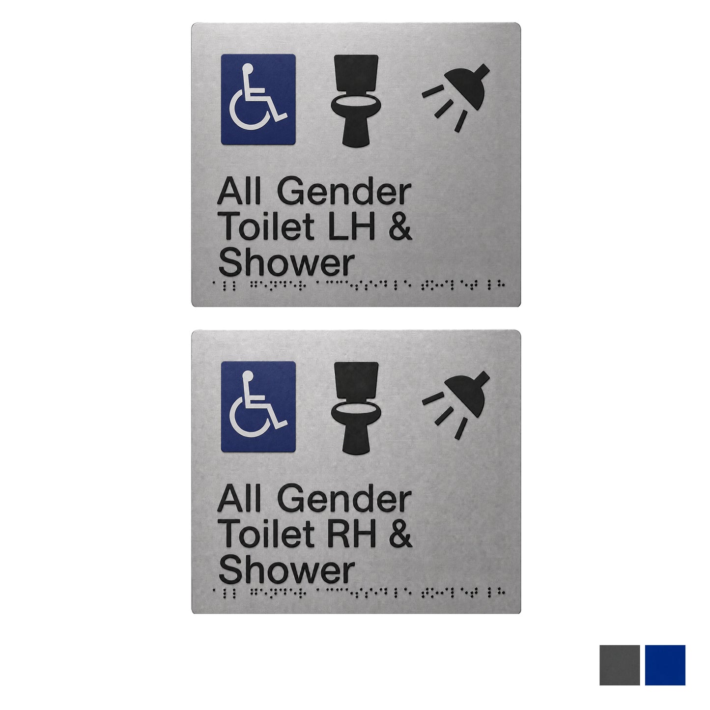 All Gender Accesible Toilet Shower Braille Amenity Sign - Available in Various Finishes and Handing
