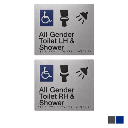 All Gender Accesible Toilet Shower Braille Amenity Sign - Available in Various Finishes and Handing
