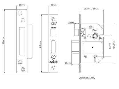 Union StrongBOLT Mortice Locks 5 Lever + 45 or 57mm PB or SC J2200
