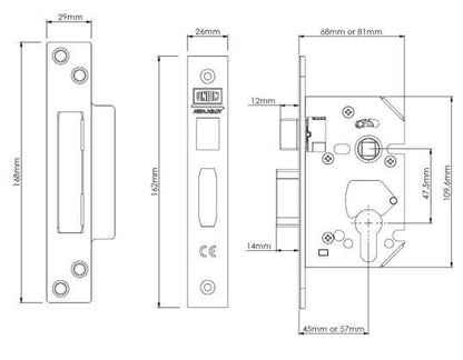 UNION StrongBOLT Mortice Locks 5 Lever + Euro Cylinder 45 or 57mm SS PB or SS
