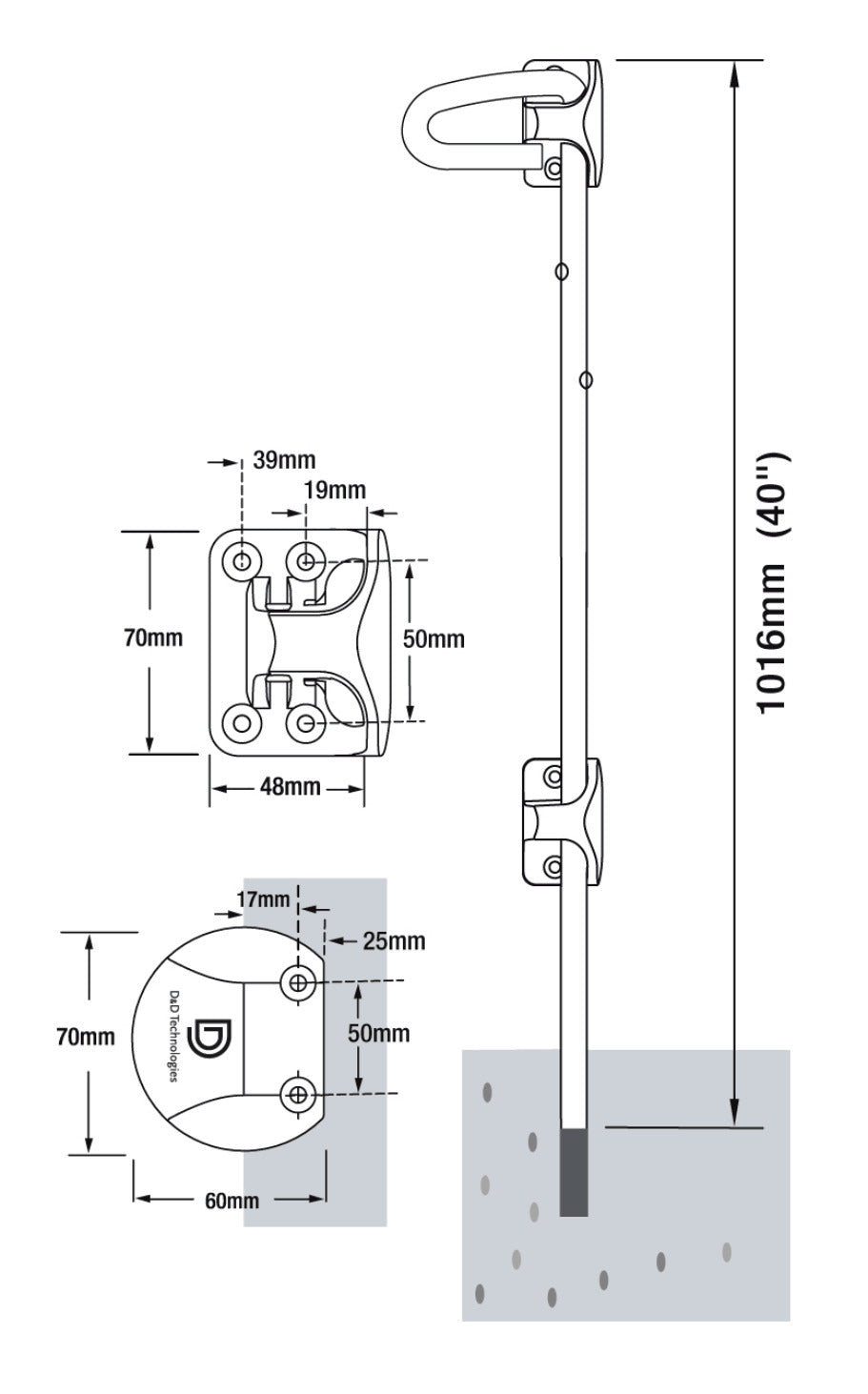 D&D QB140 Q-Bolt Padlockable Drop Gate Lock 1016mm Wide Bracket For Metal