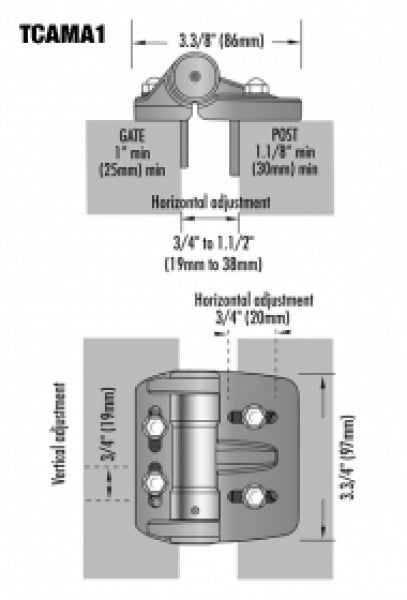 D&D TruClose TCAMA1 Self Closing Mini Multi Adjustable Gate Hinge Regular