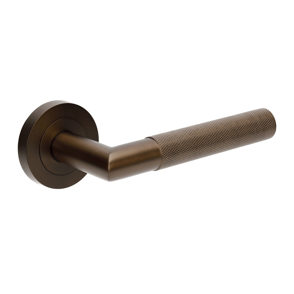 Zanda Vertex Door Lever Handle on Round Rose Ember Bronze - Available in Various Function