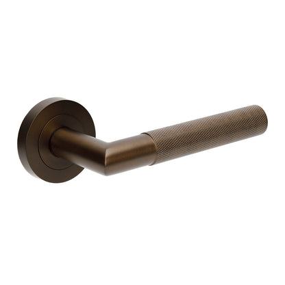 Zanda Vertex Door Lever Handle on Round Rose Ember Bronze - Available in Various Function