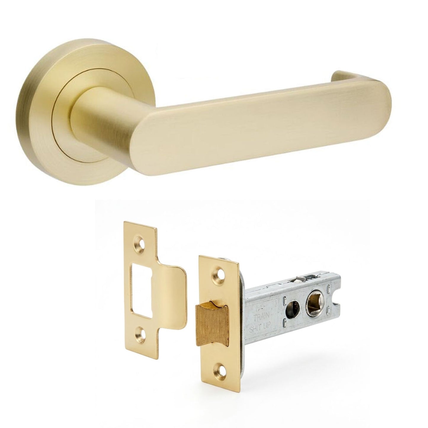 Zanda Duke Return Door Lever Handle on Round Rose Satin Brass - Customise to your Needs