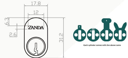 Zanda Oval Cylinder 6 Pin - Available in Various Finishes