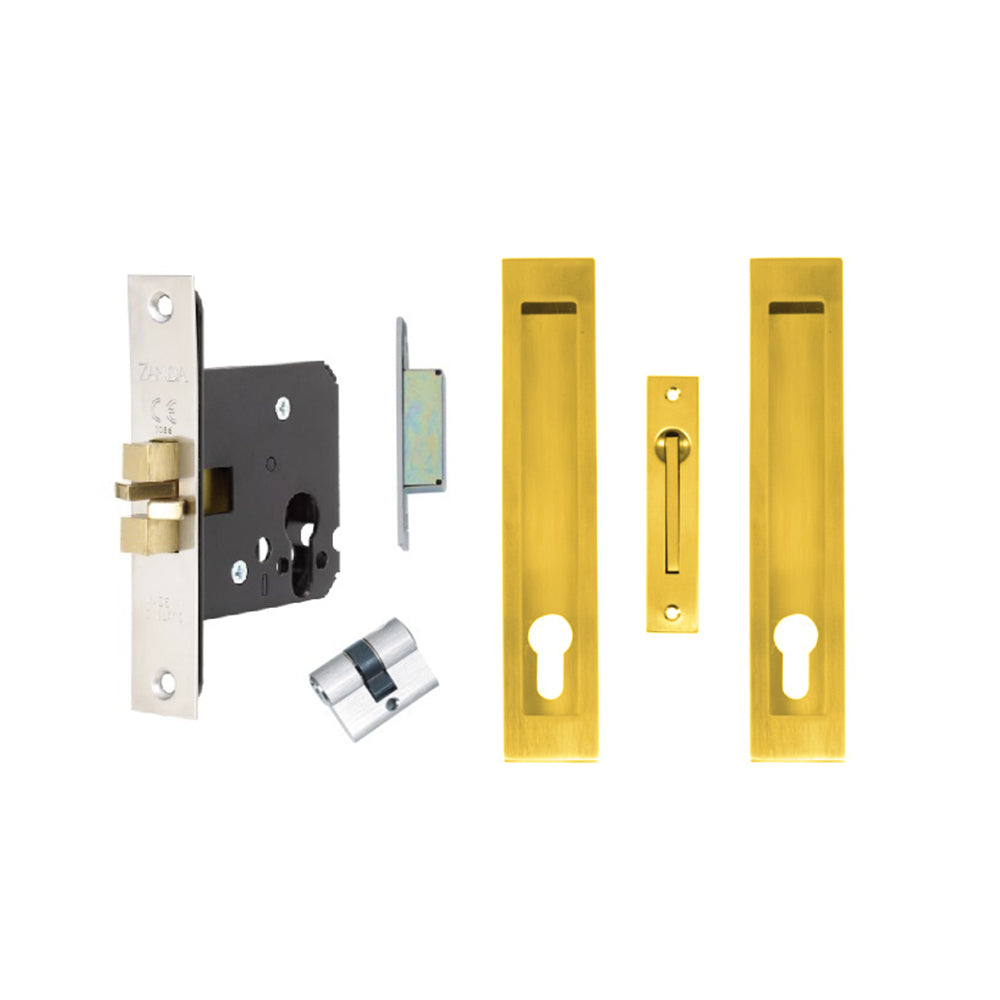 Zanda Verve Sliding Door Lock Kit Satin Brass 300 x 37mm 1271.SB