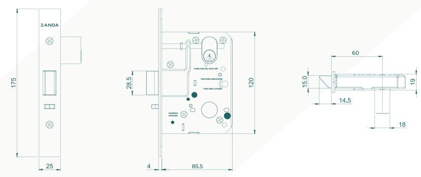 Zanda Commercial Mortice Lock Fire Rated - Available in Various Finishes|ZAN1450EB