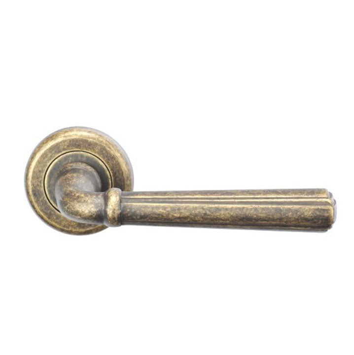 Zanda Copenhagen Door Lever on Round Rose Passage Set Rustic Brass 9411.RB