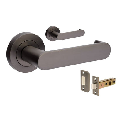 Zanda Duke Return Door Lever Handle on Round Rose Graphite Nickel