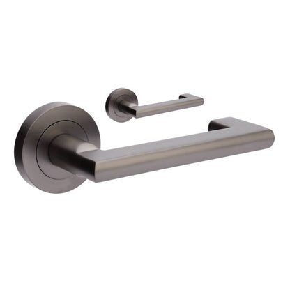 Zanda Epic Return Door Lever Handle on Round Rose Graphite Nickel