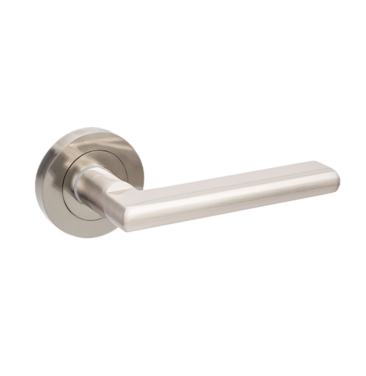 Zanda Epic Door Lever Handle on Round Rose Brushed Nickel