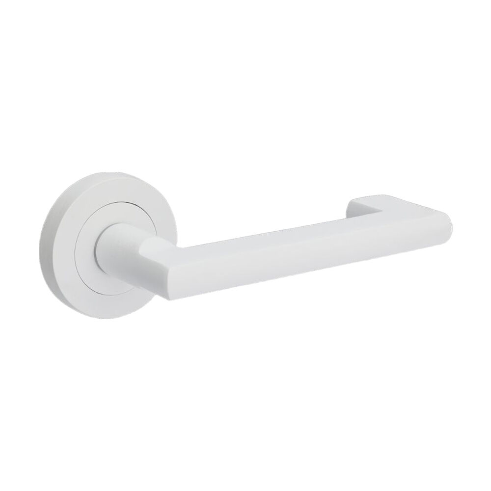 Zanda Epic Return Door Lever Handle on Round Rose Matt White