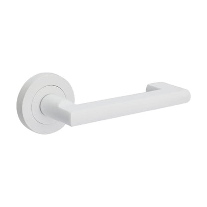 Zanda Epic Return Door Lever Handle on Round Rose Matt White