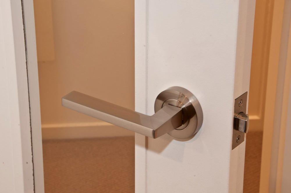 Zanda Vector Door Handle Lever on Round Rose Lever Set Brushed Nickel