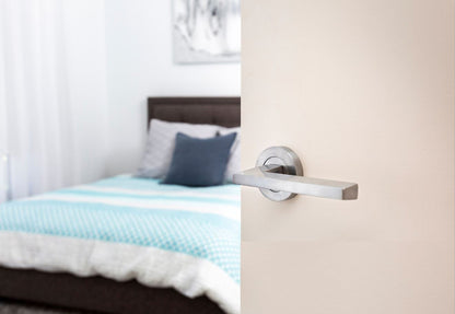 Zanda Vector Door Handle Lever on Round Rose Lever Set Satin Chrome