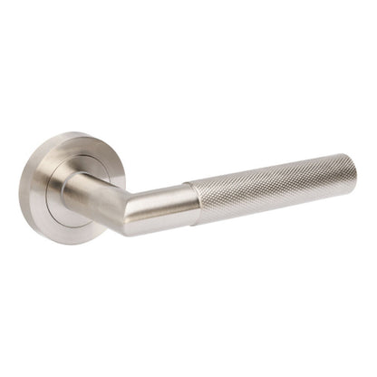 Zanda Vertex Door Lever Handle on Round Rose Brushed Nickel