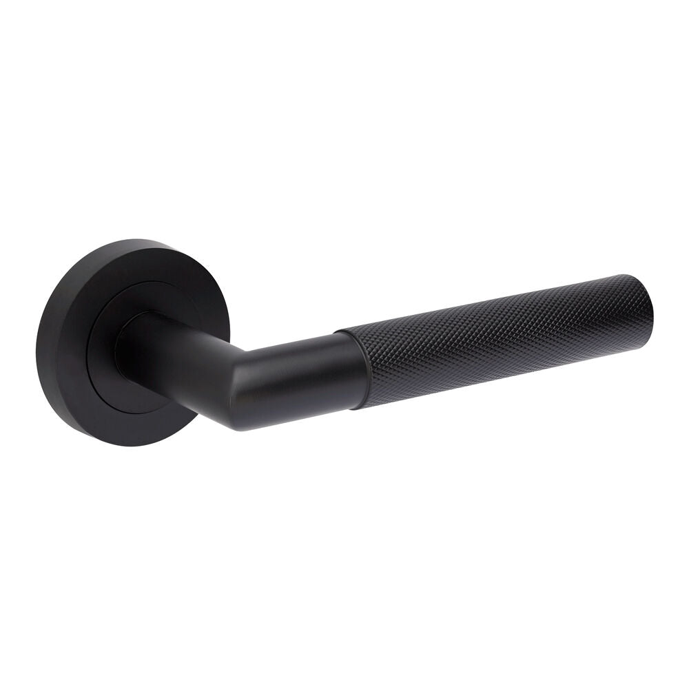 Zanda Vertex Door Lever Handle on Round Rose Matt Black