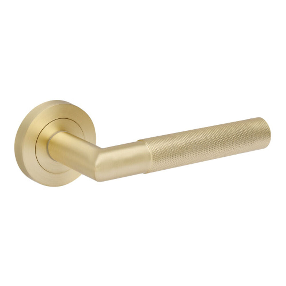 Zanda Vertex Door Lever Handle on Round Rose Satin Brass