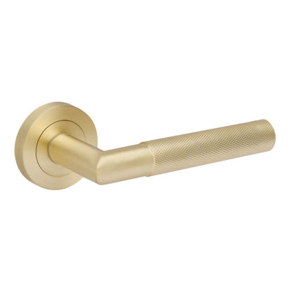 Zanda Vertex Door Lever Handle on Round Rose Satin Brass