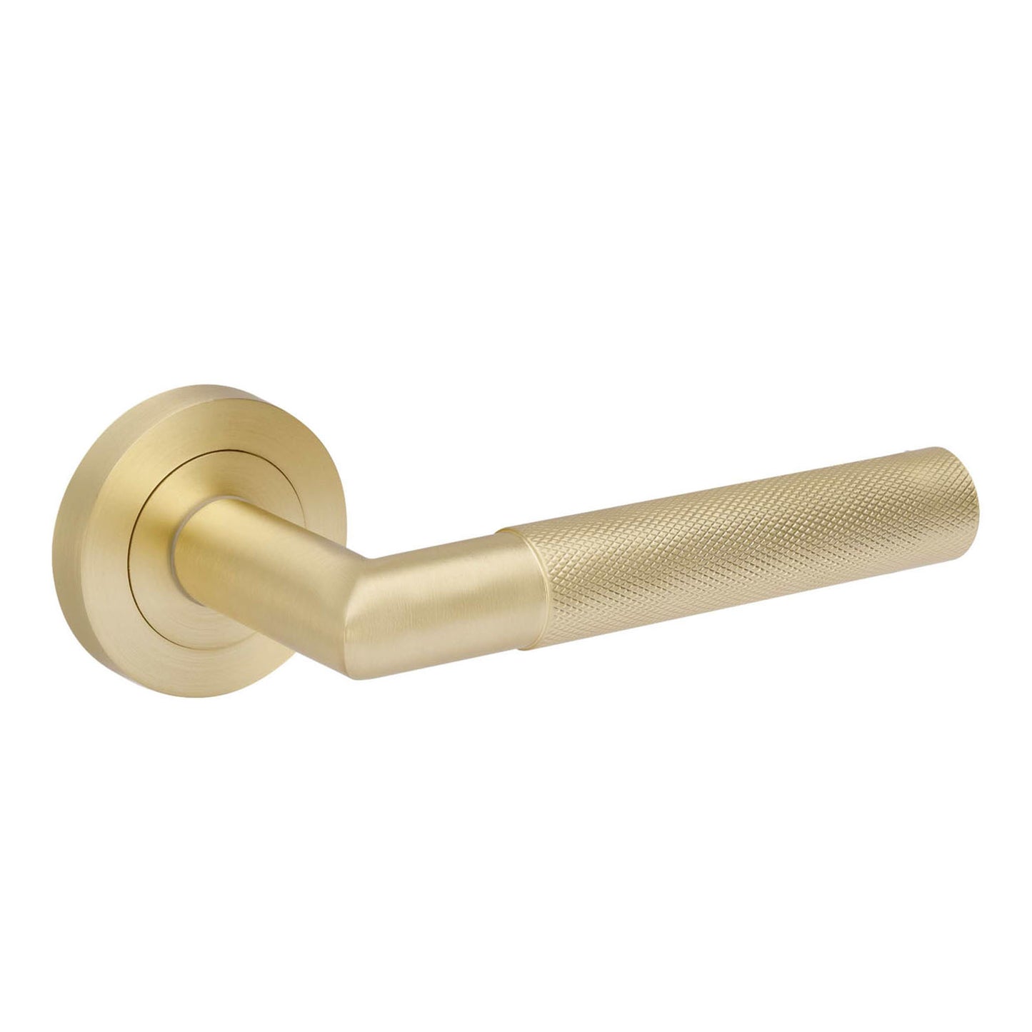 Zanda Vertex Door Lever Handle on Round Rose Satin Brass - Customise to your Needs