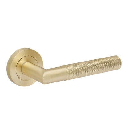 Zanda Vertex Door Lever Handle on Round Rose Satin Brass - Customise to your Needs