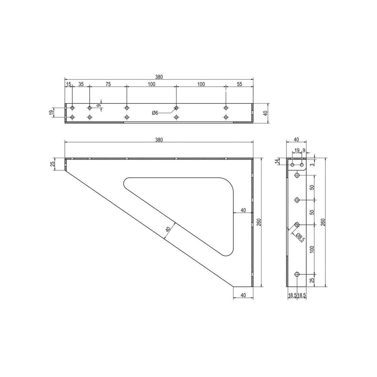 Metlam Wall Mount Bench Seat Bracket 260x40x380mm Galvanised ML_WMBSBMKII_GALV