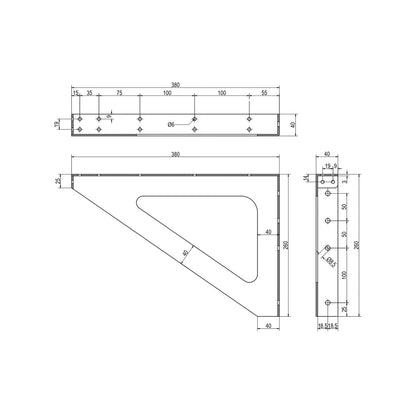 Metlam Wall Mount Bench Seat Bracket 260x40x380mm Galvanised ML_WMBSBMKII_GALV