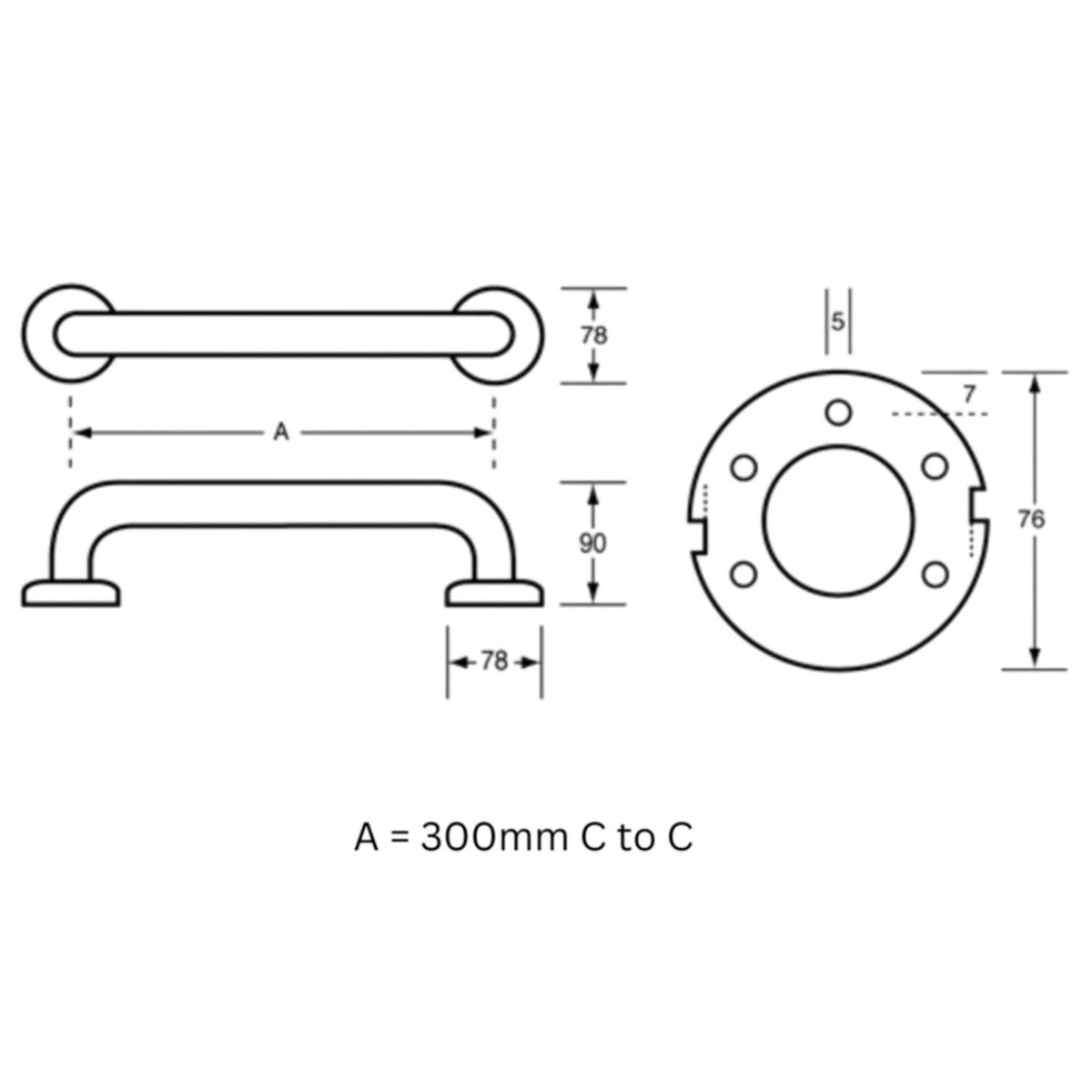 Metlam Straight Grab Rail Concealed Fix 300mm Satin Stainless Steel  ML327_1SS