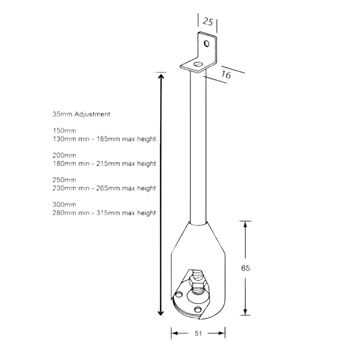 Metlam Single Fix Foot Assembly 150mm Satin Stainless Steel 112_150LEG