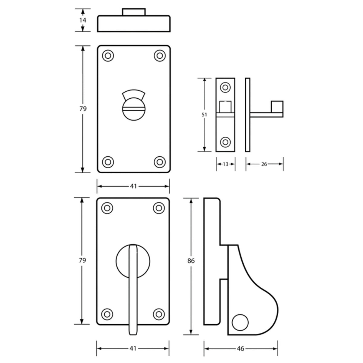 Metlam Sliding Door Privacy Indicator Lock Visible Fix Polished Aluminium ML405AL