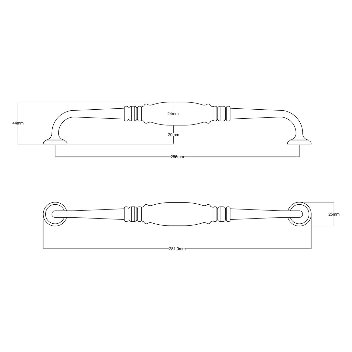 Tradco Porcelain Cabinet D Pull Handle 256mm Matt Black 21054