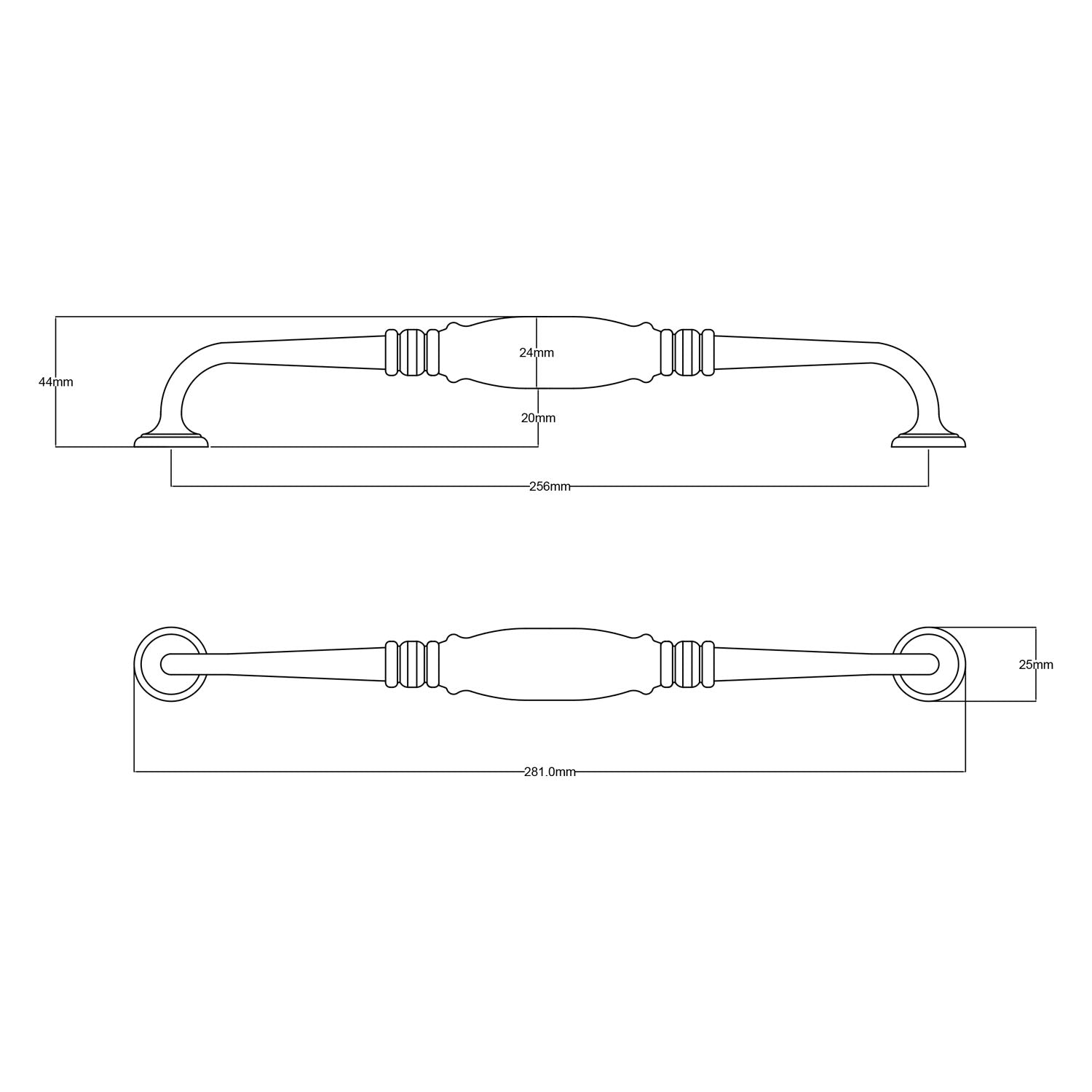Tradco Porcelain Cabinet D Pull Handle 256mm Matt Black 21054