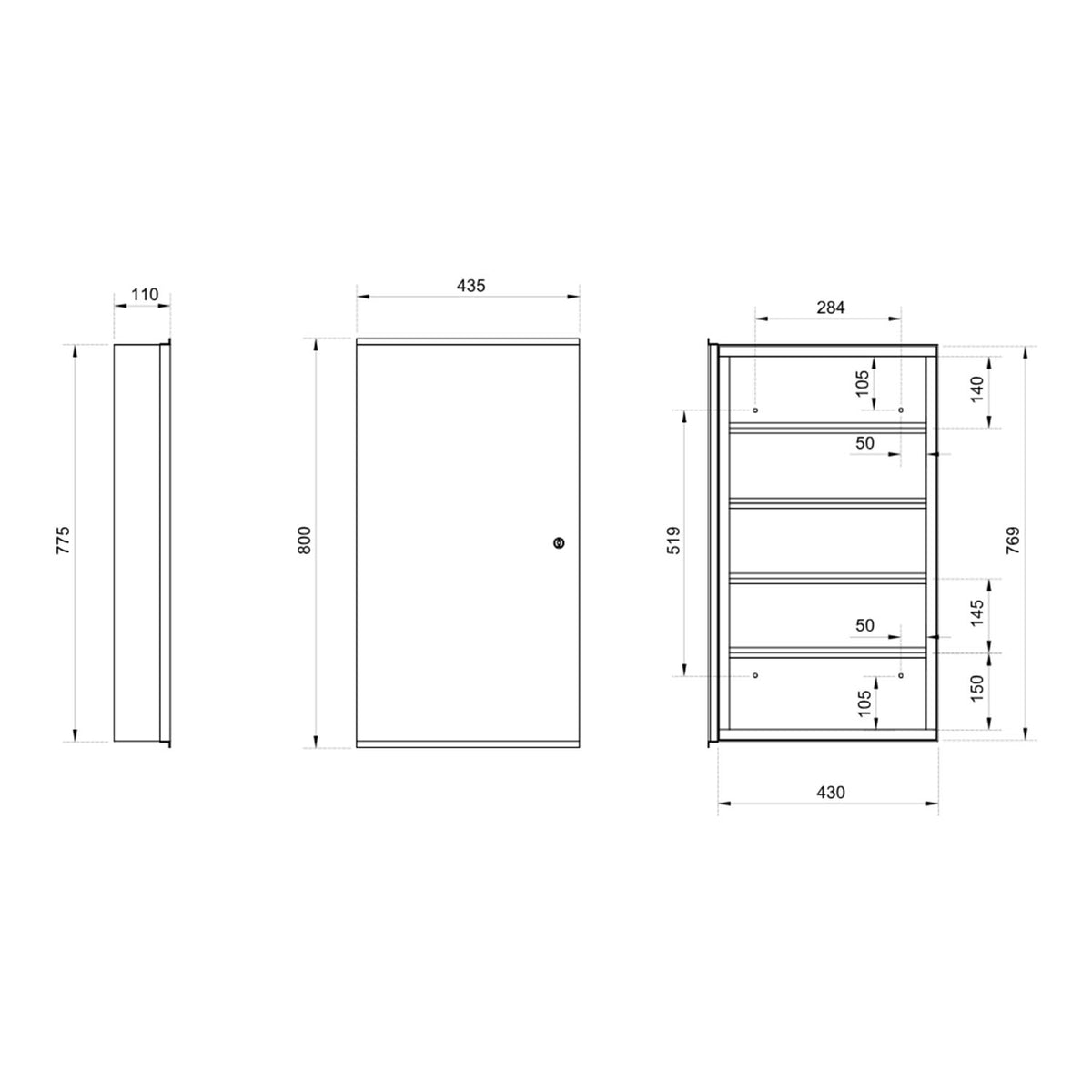 Metlam Surface Mounted Medicine Cabinet & Mirror Satin Stainless Steel ML781_SM_LOCKABLE